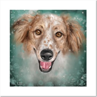 Contemporary Painting of an English Setter with Brown Freckles Smiling Posters and Art